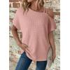 imageDokotoo Womens Summer Tops Off One Shoulder Waffle Knit Short Sleeve TShirts Casual Lightweight Solid Color BlousesPink