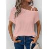 imageDokotoo Womens Summer Tops Off One Shoulder Waffle Knit Short Sleeve TShirts Casual Lightweight Solid Color BlousesPink