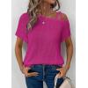 imageDokotoo Womens Summer Tops Off One Shoulder Waffle Knit Short Sleeve TShirts Casual Lightweight Solid Color BlousesRosy