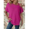 imageDokotoo Womens Summer Tops Off One Shoulder Waffle Knit Short Sleeve TShirts Casual Lightweight Solid Color BlousesRosy