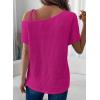 imageDokotoo Womens Summer Tops Off One Shoulder Waffle Knit Short Sleeve TShirts Casual Lightweight Solid Color BlousesRosy