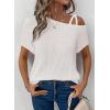 imageDokotoo Womens Summer Tops Off One Shoulder Waffle Knit Short Sleeve TShirts Casual Lightweight Solid Color BlousesWhite