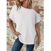 imageDokotoo Womens Summer Tops Off One Shoulder Waffle Knit Short Sleeve TShirts Casual Lightweight Solid Color BlousesWhite