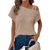 imageDokotoo Womens Summer Tops Off One Shoulder Waffle Knit Short Sleeve TShirts Casual Lightweight Solid Color BlousesKhaki
