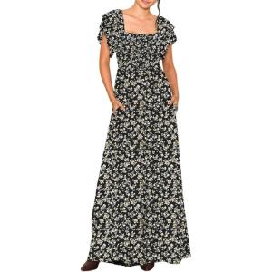 imageDokotoo Womens Casual Loose Overalls Jumpsuits One Piece Ruffle Short Sleevel Printed Wide Leg Long Pant With PocketsBlack