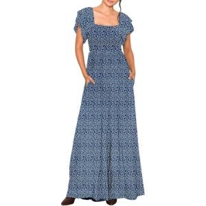 imageDokotoo Womens Casual Loose Overalls Jumpsuits One Piece Ruffle Short Sleevel Printed Wide Leg Long Pant With PocketsBlue