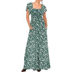 imageDokotoo Womens Casual Loose Overalls Jumpsuits One Piece Ruffle Short Sleevel Printed Wide Leg Long Pant With PocketsGreen