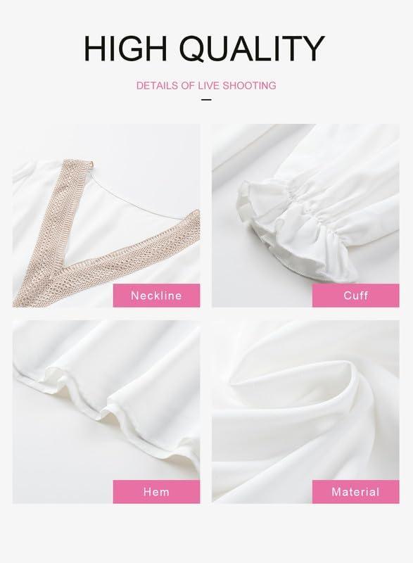 imageDokotoo Womens V Neck Dresses Lantern Long Sleeve Lace Trim Midi Dress Tassel Belt Shirt DressWhite