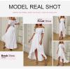 imageDokotoo Womens 2025 Off The Shoulder Casual Short Sleeve Maxi Dress High Low Solid Cocktail Skater DressesWhite