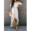 imageDokotoo Womens 2025 Off The Shoulder Casual Short Sleeve Maxi Dress High Low Solid Cocktail Skater DressesWhite