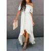 imageDokotoo Womens 2025 Off The Shoulder Casual Short Sleeve Maxi Dress High Low Solid Cocktail Skater DressesWhite
