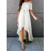 imageDokotoo Womens 2025 Off The Shoulder Casual Short Sleeve Maxi Dress High Low Solid Cocktail Skater DressesWhite