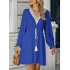 imageDokotoo Womens V Neck Dresses Lantern Long Sleeve Lace Trim Midi Dress Tassel Belt Shirt DressBlue