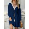 imageDokotoo Womens V Neck Dresses Lantern Long Sleeve Lace Trim Midi Dress Tassel Belt Shirt DressDark Blue