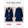 imageDokotoo Womens V Neck Dresses Lantern Long Sleeve Lace Trim Midi Dress Tassel Belt Shirt DressDark Blue
