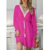 imageDokotoo Womens V Neck Dresses Lantern Long Sleeve Lace Trim Midi Dress Tassel Belt Shirt DressHot Pink