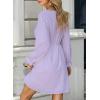 imageDokotoo Womens V Neck Dresses Lantern Long Sleeve Lace Trim Midi Dress Tassel Belt Shirt DressPurple