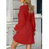 imageDokotoo Womens V Neck Dresses Lantern Long Sleeve Lace Trim Midi Dress Tassel Belt Shirt DressRed