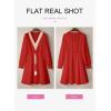 imageDokotoo Womens V Neck Dresses Lantern Long Sleeve Lace Trim Midi Dress Tassel Belt Shirt DressRed