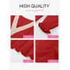 imageDokotoo Womens V Neck Dresses Lantern Long Sleeve Lace Trim Midi Dress Tassel Belt Shirt DressRed