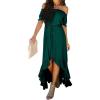 imageDokotoo Womens 2025 Off The Shoulder Casual Short Sleeve Maxi Dress High Low Solid Cocktail Skater DressesGreen2