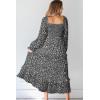 imageDokotoo Boho Dresses for Women 2025 Casual Floral Square Neck Long Sleeve Smocked Elastic Waist Tiered Ruffle Hem Maxi DressBlack