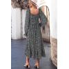 imageDokotoo Boho Dresses for Women 2025 Casual Floral Square Neck Long Sleeve Smocked Elastic Waist Tiered Ruffle Hem Maxi DressBlack