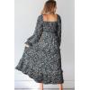 imageDokotoo Boho Dresses for Women 2025 Casual Floral Square Neck Long Sleeve Smocked Elastic Waist Tiered Ruffle Hem Maxi DressBlue