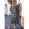 imageDokotoo Boho Dresses for Women 2025 Casual Floral Square Neck Long Sleeve Smocked Elastic Waist Tiered Ruffle Hem Maxi DressBlue