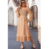 imageDokotoo Boho Dresses for Women 2025 Casual Floral Square Neck Long Sleeve Smocked Elastic Waist Tiered Ruffle Hem Maxi DressDark Orange