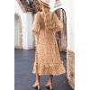 imageDokotoo Boho Dresses for Women 2025 Casual Floral Square Neck Long Sleeve Smocked Elastic Waist Tiered Ruffle Hem Maxi DressDark Orange
