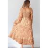 imageDokotoo Boho Dresses for Women 2025 Casual Floral Square Neck Long Sleeve Smocked Elastic Waist Tiered Ruffle Hem Maxi DressDark Orange