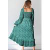 imageDokotoo Boho Dresses for Women 2025 Casual Floral Square Neck Long Sleeve Smocked Elastic Waist Tiered Ruffle Hem Maxi DressGreen