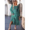 imageDokotoo Boho Dresses for Women 2025 Casual Floral Square Neck Long Sleeve Smocked Elastic Waist Tiered Ruffle Hem Maxi DressGreen