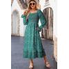 imageDokotoo Boho Dresses for Women 2025 Casual Floral Square Neck Long Sleeve Smocked Elastic Waist Tiered Ruffle Hem Maxi DressGreen