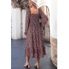 imageDokotoo Boho Dresses for Women 2025 Casual Floral Square Neck Long Sleeve Smocked Elastic Waist Tiered Ruffle Hem Maxi DressMulticolour