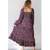 imageDokotoo Boho Dresses for Women 2025 Casual Floral Square Neck Long Sleeve Smocked Elastic Waist Tiered Ruffle Hem Maxi DressMulticolour