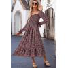 imageDokotoo Boho Dresses for Women 2025 Casual Floral Square Neck Long Sleeve Smocked Elastic Waist Tiered Ruffle Hem Maxi DressMulticolour
