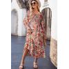 imageDokotoo Boho Dresses for Women 2025 Casual Floral Square Neck Long Sleeve Smocked Elastic Waist Tiered Ruffle Hem Maxi DressOrange