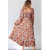 imageDokotoo Boho Dresses for Women 2025 Casual Floral Square Neck Long Sleeve Smocked Elastic Waist Tiered Ruffle Hem Maxi DressOrange