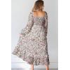 imageDokotoo Boho Dresses for Women 2025 Casual Floral Square Neck Long Sleeve Smocked Elastic Waist Tiered Ruffle Hem Maxi DressPink