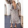 imageDokotoo Boho Dresses for Women 2025 Casual Floral Square Neck Long Sleeve Smocked Elastic Waist Tiered Ruffle Hem Maxi DressPink