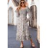 imageDokotoo Boho Dresses for Women 2025 Casual Floral Square Neck Long Sleeve Smocked Elastic Waist Tiered Ruffle Hem Maxi DressPink