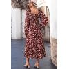 imageDokotoo Boho Dresses for Women 2025 Casual Floral Square Neck Long Sleeve Smocked Elastic Waist Tiered Ruffle Hem Maxi DressRed