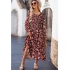 imageDokotoo Boho Dresses for Women 2025 Casual Floral Square Neck Long Sleeve Smocked Elastic Waist Tiered Ruffle Hem Maxi DressRed