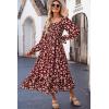 imageDokotoo Boho Dresses for Women 2025 Casual Floral Square Neck Long Sleeve Smocked Elastic Waist Tiered Ruffle Hem Maxi DressRed