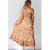 imageDokotoo Boho Dresses for Women 2025 Casual Floral Square Neck Long Sleeve Smocked Elastic Waist Tiered Ruffle Hem Maxi DressYellow
