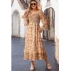 imageDokotoo Boho Dresses for Women 2025 Casual Floral Square Neck Long Sleeve Smocked Elastic Waist Tiered Ruffle Hem Maxi DressYellow