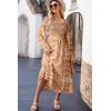 imageDokotoo Boho Dresses for Women 2025 Casual Floral Square Neck Long Sleeve Smocked Elastic Waist Tiered Ruffle Hem Maxi DressYellow