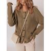imageDokotoo Cardigan Sweaters for Women Casual Long Sleeve Crewneck Button Down Cable Knit Sweater Tops with PocketsBrown